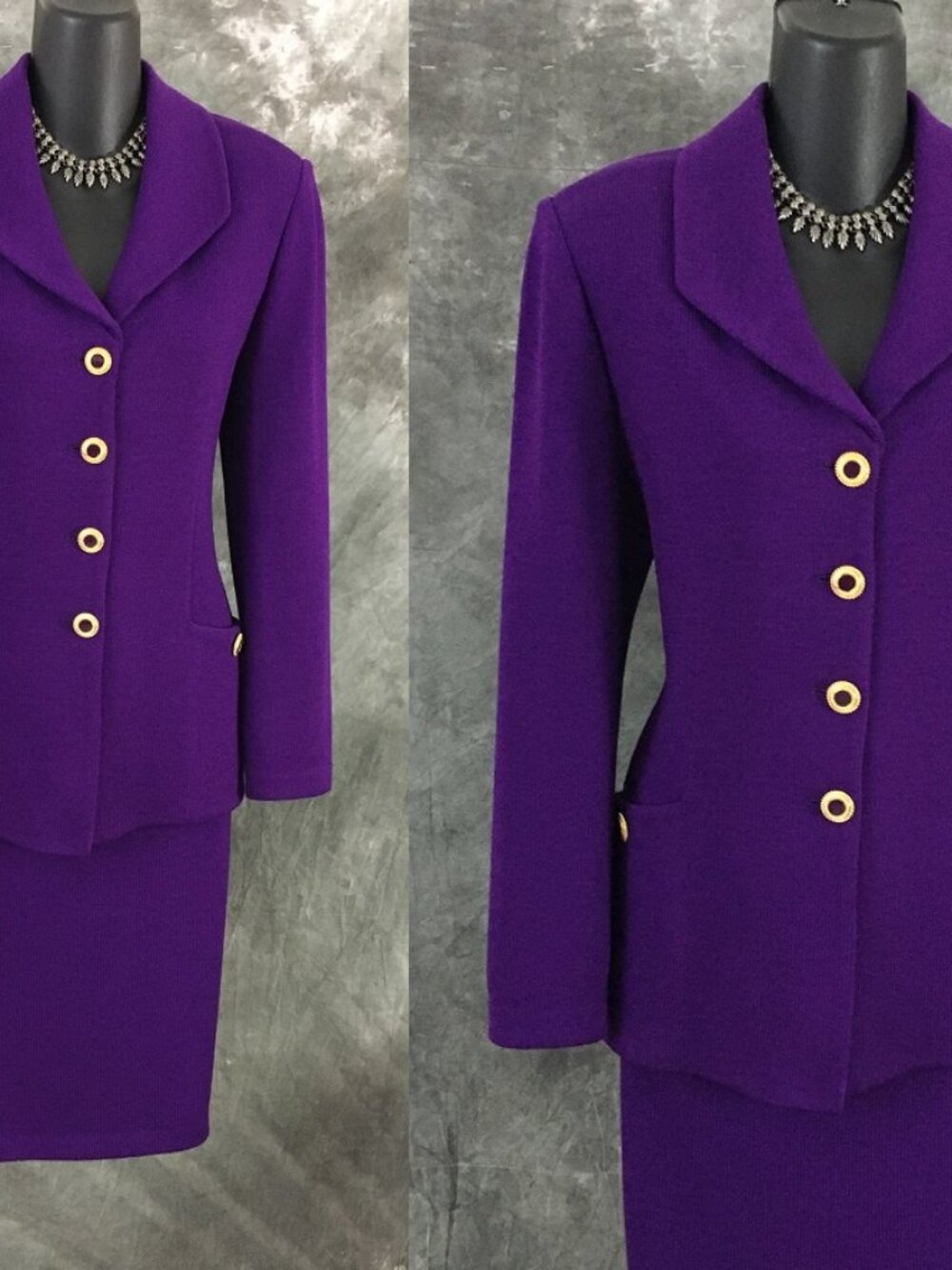 BEAUTIFUL St John collection knit purple jacket skirt suit size 6 - Picture 2 of 10